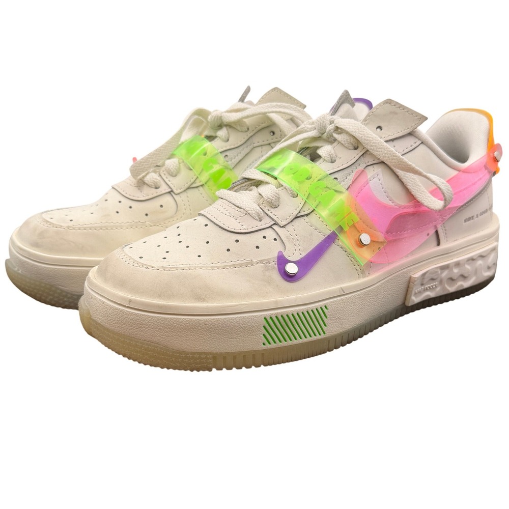 Nike Womens Air Force 1 Fontanka 8.5 Have A Good Game White Neon Sneakers AF1